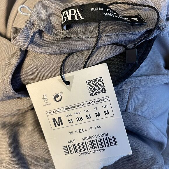 Zara Mini Dress High Low Long Sleeves Padded Shoulders Gray M - Picture 9 of 12